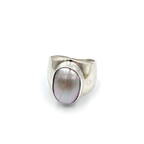 Vintage Southwestern Nakai Sterling Silver 925 Mother Of Pearl Cocktail Ring Sz9 - Picture 1 of 16